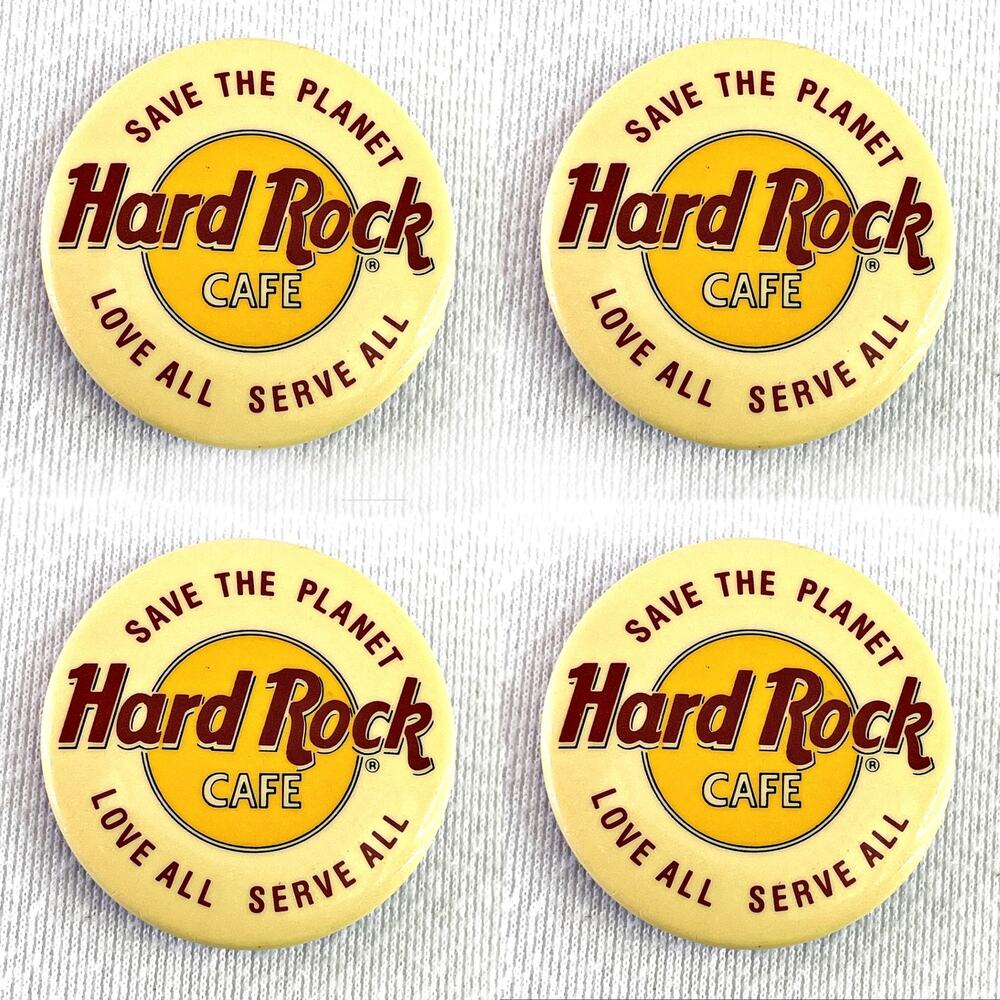 Lot 4 Hard Rock  Save the Planet Love All Serve All Pinbacks Buttons Flair VTG